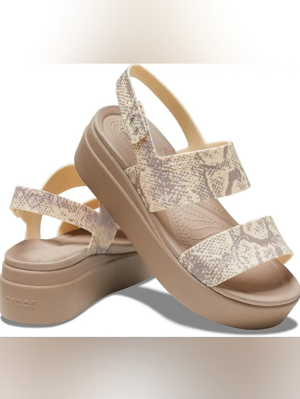 CROCS Brooklyn Snake-Print Low Wedge Sandals - Size 9 - NWT